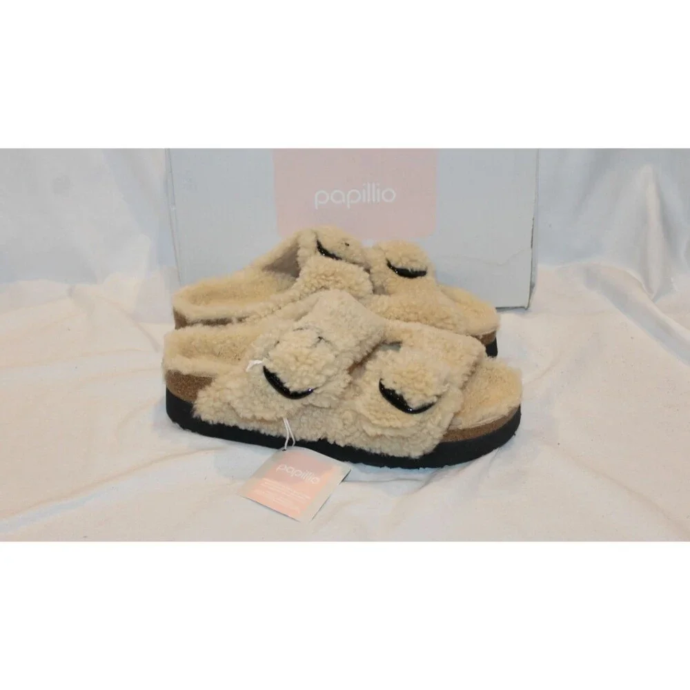 Birkenstock Women Papillo Arizona Big Buckle Shearling Sandal Eggshell EU 40 NAR